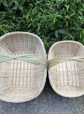 竹编手提篮菜篮子装鸡蛋水果采摘收纳筐竹筐环保购物篮大号小号