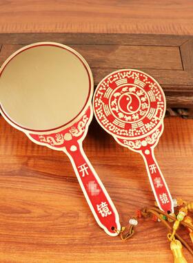 纯黄铜八卦镜结婚压箱底手拿平面镜龙凤呈祥陪嫁带手柄生肖铜镜子