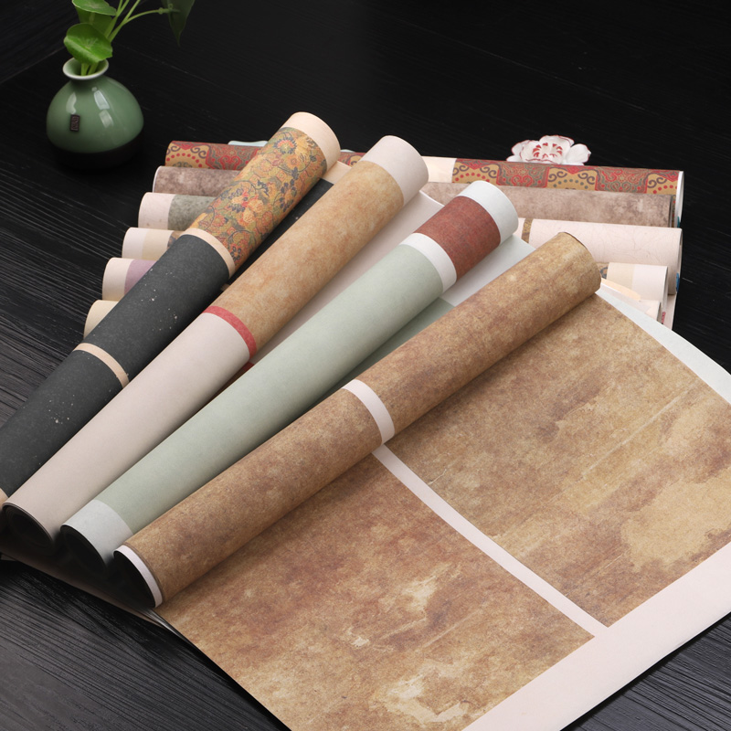 蜡染微喷国展宣纸四尺对开书法作品纸复古做旧竖式套色方块条屏半生半熟毛笔小楷行书篆隶书法比赛投稿专用纸 - 图2