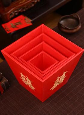 招财仿古斗木升子四方米斗结婚用婚庆米升斗老式红色斗实木摆件