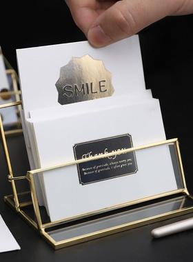 办公室桌面装饰商务名片盒个性黄铜包边玻璃名片架子创意展会礼品