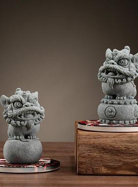 国潮石狮子可爱舞狮茶宠茶玩摆件创意心想事成家居桌面装饰品礼物