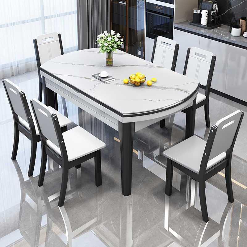 亮光岩板餐桌椅组合现代简约餐桌家用吃饭折叠伸缩饭桌可变圆方桌 - 图2