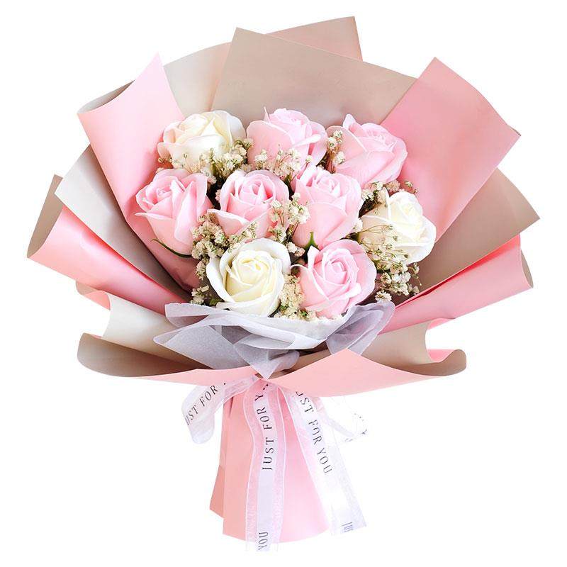 玫瑰花满天星干花花束永生花香女友送皂花生日520妈妈母亲节礼物