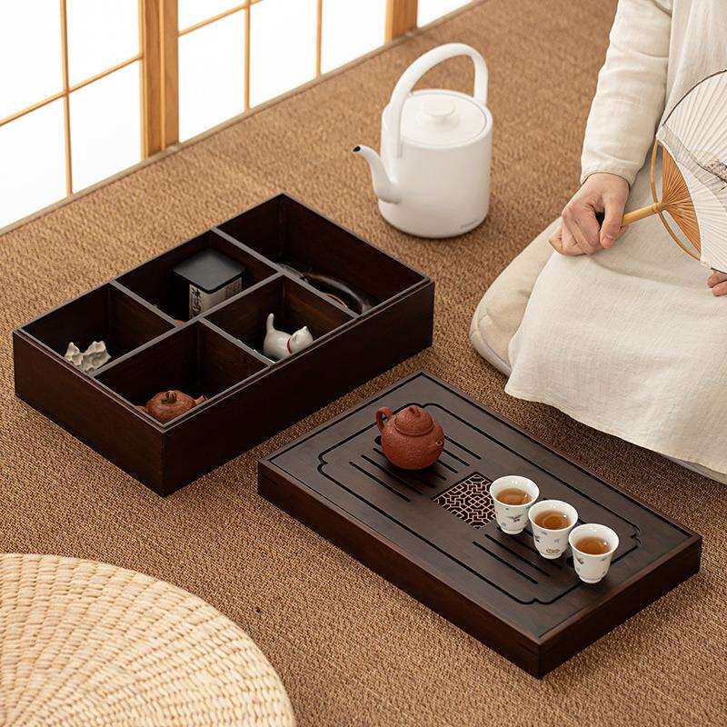 Bamboo tray multi-functional simple tea set storage box integrated small tea-shaped household tea table sea storage 1283388 items made of bamboo