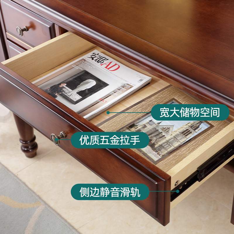 美式乡村实木书桌椅组合学生台式电脑桌简约现代家用写字台胡桃色 - 图1