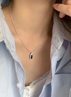 S925纯银椭圆吊坠锁骨链女款
