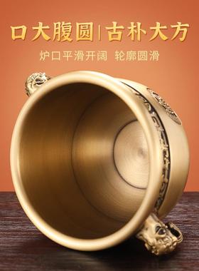 铜聚宝盆百福缸摆件家用黄铜米缸办公室玄关实心加厚铜盆招财缸