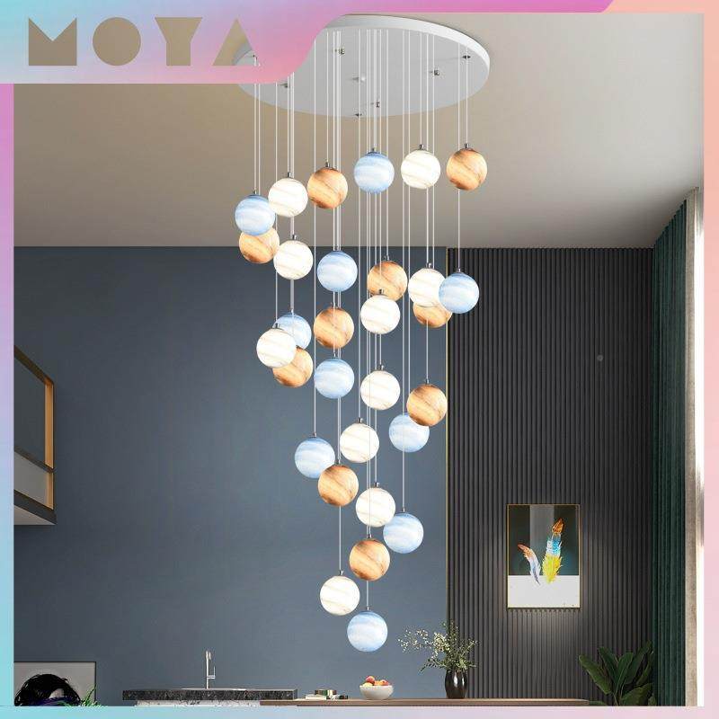 星楼球红梯吊灯长吊灯挑高网旋转别墅复式loft公559寓楼挑空客厅,淘宝优惠券,粉丝福利购,淘宝优惠卷