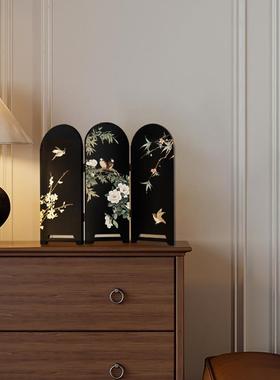 复古电视柜摆件花鸟图案玄关柜边柜装饰品斗柜可折叠小屏风摆台画