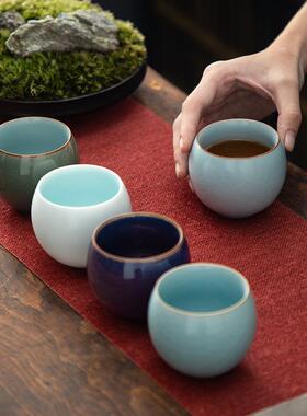 五大名窑陶瓷品茗杯茶杯套装普洱汝窑开片可养杯子主人杯茶碗茶盏
