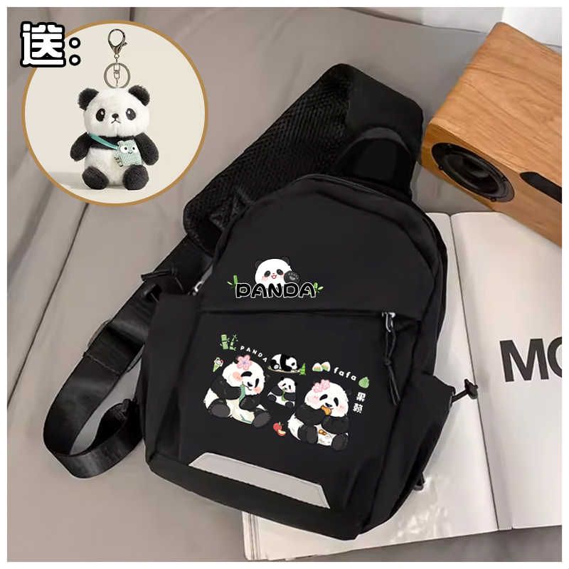 Panda Huahua Large Capacity Chest Bag for Boys Sports and Leisure Versatile Cartoon Outdoor Travel Simple Shoulder Bag for Women