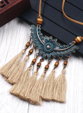 末末饰品时尚流苏项链女 民族风流行布艺线米珠毛衣链配饰项