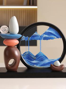 轻奢高档时来运转流沙画摆件欧式酒柜客厅办公室装饰品3D立体沙漏