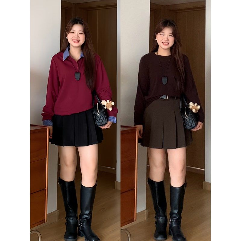 微胖的喵喵 梨形mm春季显瘦气质百搭高腰a字毛呢百S褶短裙子女226,淘宝优惠券,粉丝福利购,淘宝优惠卷