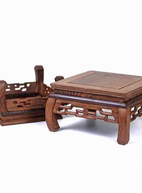 实木摆件底座鸡翅木弯脚正方形 紫砂壶奇玉石头花盆景木座底托