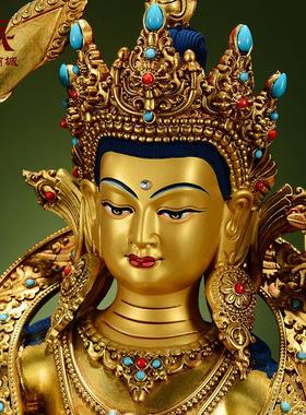 藏村全鎏金《文殊菩萨》精工铜雕室内家用《文殊师利》铜佛像摆件