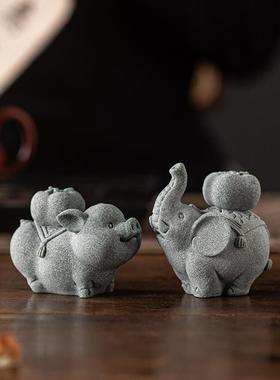 创意大象茶宠摆件国潮风牛柿大发家居客厅书房办公室桌面动物装饰