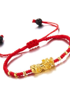 热销款貔貅手链百搭黑红绳单貔貅编织手链手串情侣款礼物