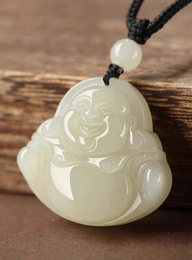天然玉石弥勒佛吊坠女款儿童宝宝小佛公玉佛牌大肚佛笑佛挂件玉佩