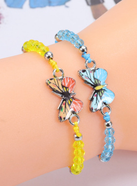 夏季跨境新款彩色蝴蝶水晶串珠手链派对手饰多款长期现货