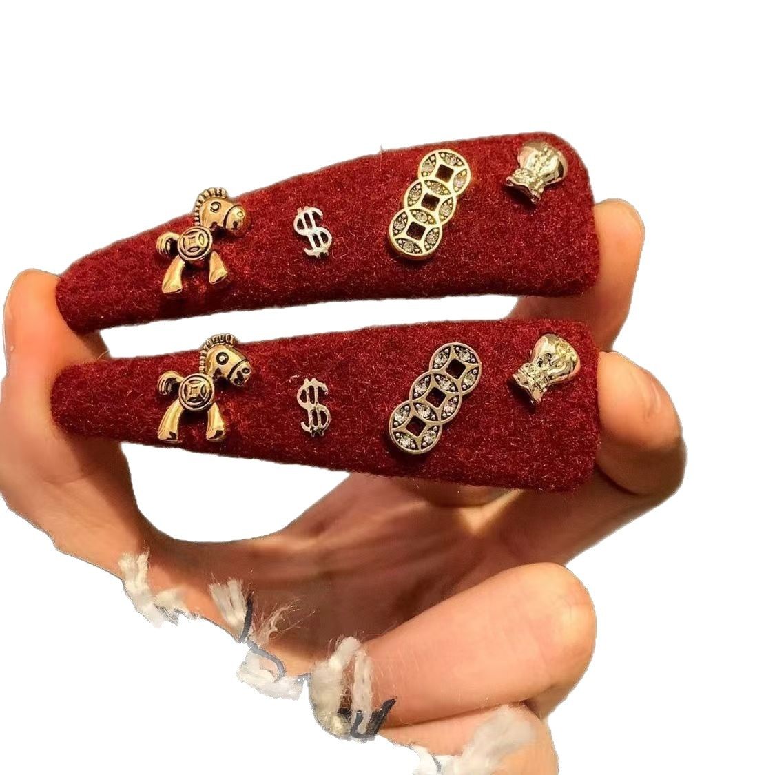 马上有钱~红色小马发夹边夹侧边发卡女高级感新年圣诞头饰刘海夹,淘宝优惠券,粉丝福利购,淘宝优惠卷