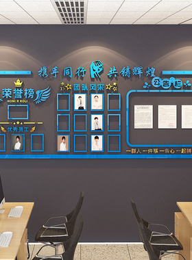 公司企业文化墙装饰办公室布置员工风采展示墙团队照片墙荣誉励志