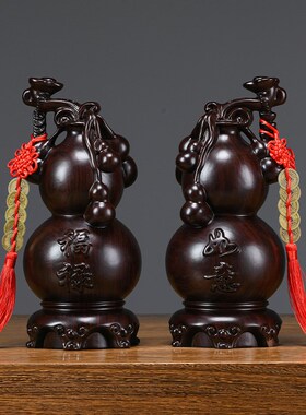 花梨木雕福禄如意葫芦摆件实木客厅黑檀红木家居装饰送礼工艺品
