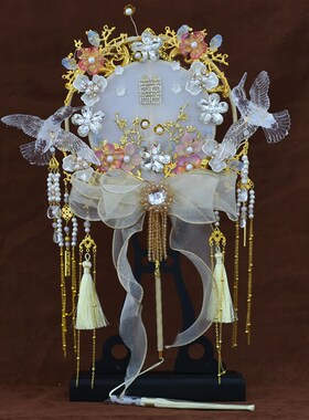 红色蕾丝花朵新娘结婚秀禾团扇新中式古风双面手工成品遮面团扇子