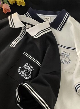 常春藤学院风polo衫男短袖夏季重磅撞色翻领t恤情侣有领半袖衣服