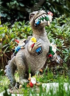 侏罗纪恐龙抓侏儒树脂园林摆件猫咪抓侏儒卡通树脂工艺品花园摆件