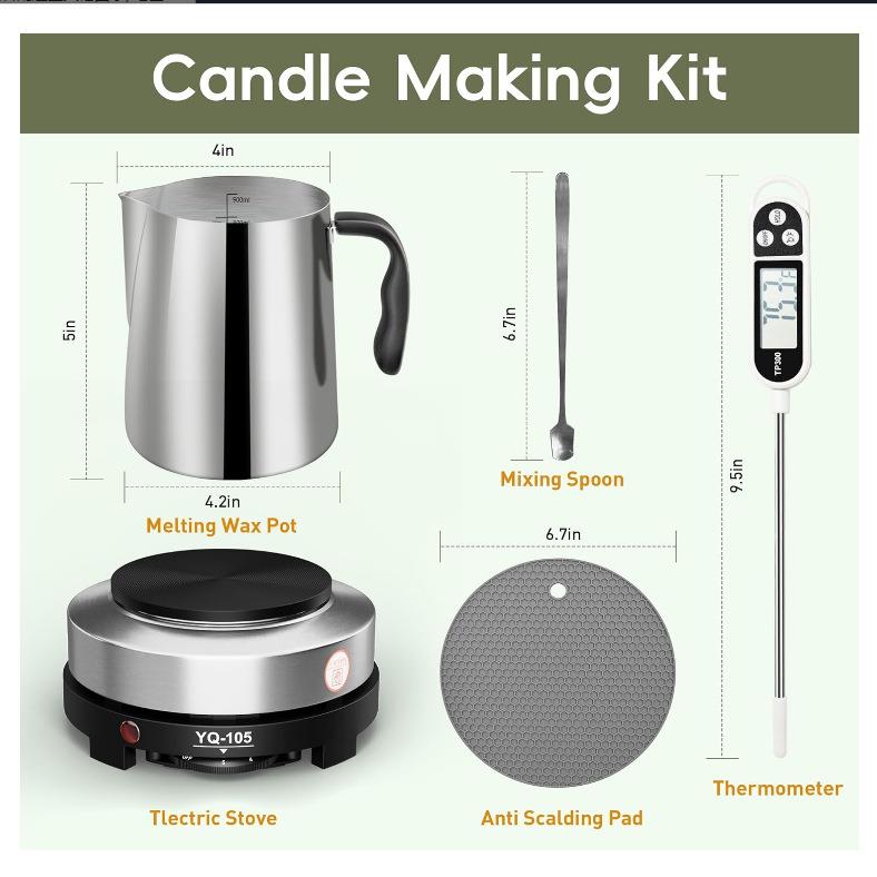 蜡烛制作圆形加热器底盘不锈钢融蜡杯蜡搅拌器防烫垫蜡烛入门套装 - 图0