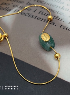 天然翡翠手链绝美纯银镀金新中式