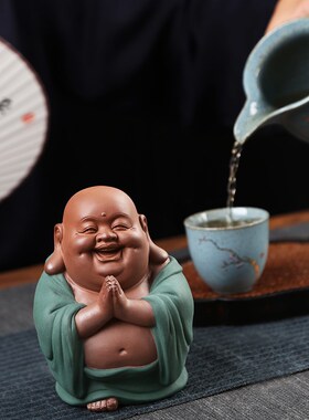 弥勒佛菩萨大肚笑佛招财摆件中式客厅博古架桌面陶瓷欢喜佛像装饰