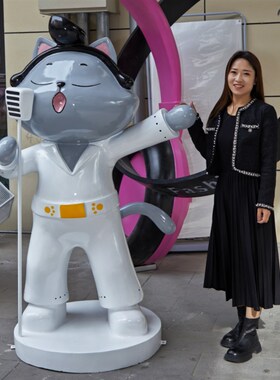 定制玻璃纤维雕塑卡通吉祥物饭店宠物店门口招财猫大型户外树脂摆