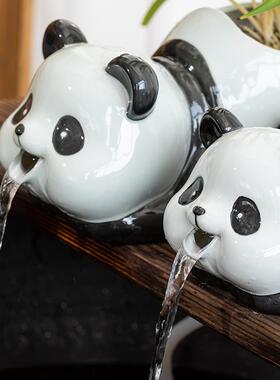 生态缸古法养鱼鱼缸循环水过滤容器造景流水陶瓷罐摆件熊猫出水口
