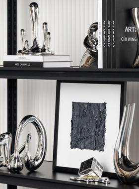 轻奢电镀银抽象雕塑壁柜摆件工艺艺术电视柜酒柜壁柜装饰高端奢华