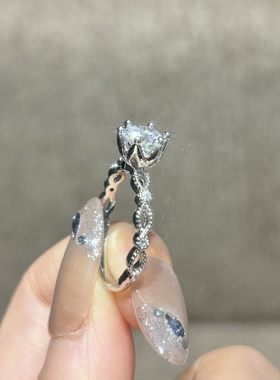 高定轻奢爆款人工培育银色蕾丝皇冠款戒指女款时尚简约仿真钻戒14