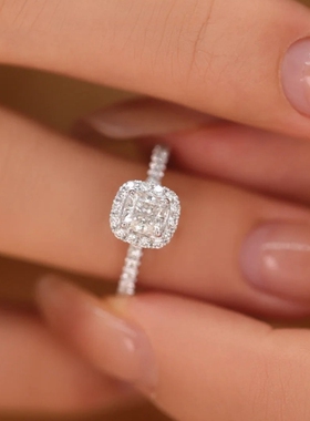 YUDANDUN莫桑戒指30分枕型钻公主方包钻戒轻奢满钻高级感饰品女