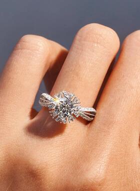 莫桑戒指1克拉喷泉钻花开