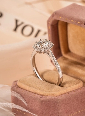 YUDANDUN莫桑戒指50分繁花满钻戒指轻奢时尚高级感求婚结婚女款