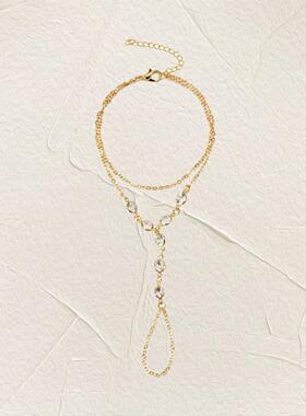 速卖通热销百搭手饰夏季时尚个性连指水钻手链冷淡风多层戒指链女