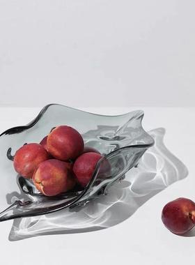 意式轻奢波浪造型玻璃水果盘装饰品创意客厅茶几摆件酒店会所摆设