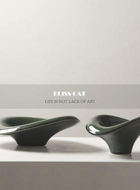 简约现代艺术绿色陶瓷果盘样板间酒店客厅茶几餐桌创意置物盘摆件