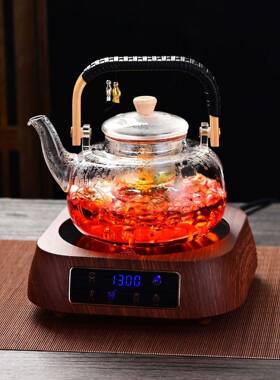 高硼硅玻璃竹把提梁壶电陶炉茶壶套装耐高温蒸煮一体茶壶泡煮茶壶