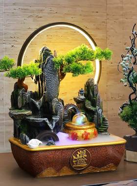 流水摆件循环水景假山聚宝盆招财时来运转风水轮桌面店铺开业送礼