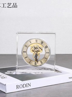 复古设计水晶透明钟表摆件样板房售楼部卧室书房客厅餐厅桌面饰品