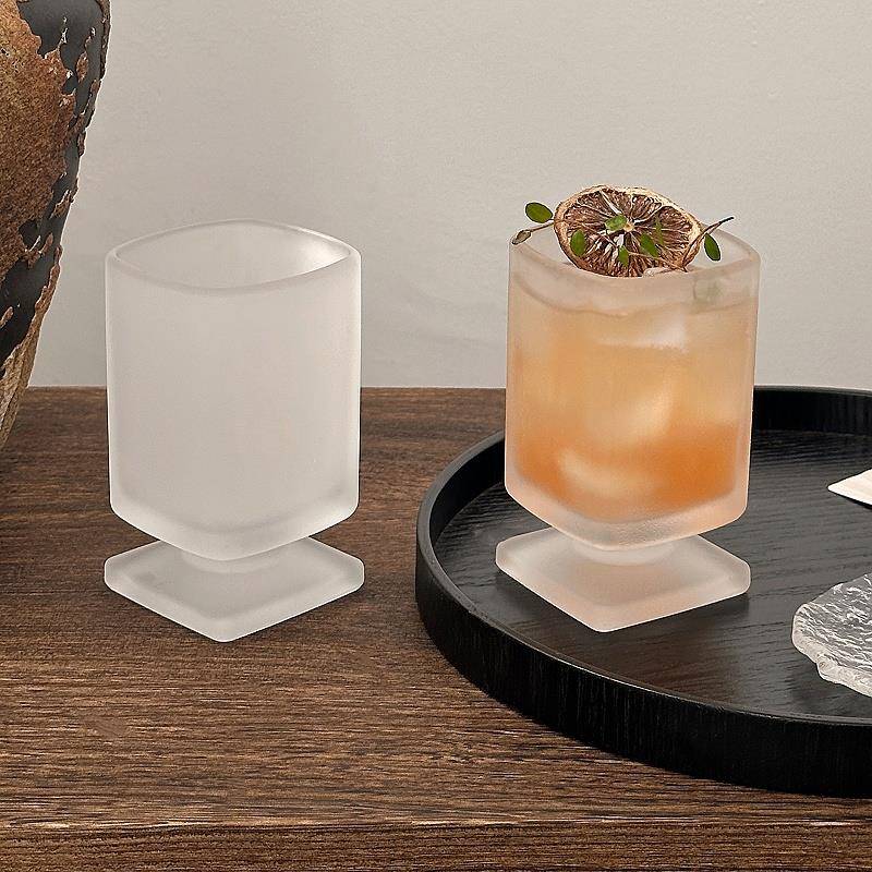 磨砂玻璃杯家用中古高颜值小众设计感威士忌杯饮品鸡尾酒杯子 - 图3