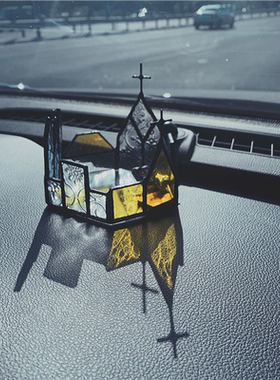 世间的昼与夜 FL寻光集原创手作 玻璃教堂装饰音乐烛台摆件可