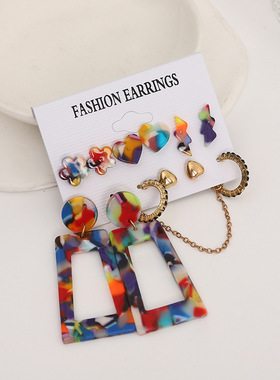 醋酸耳环套装简约亚克力耳环复古气质彩色耳圈女earrings set